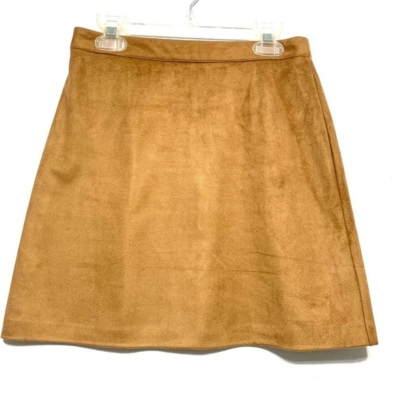 Primark Vegan Tan Brown Suede Leather Mini Skirt Exposed Silver Zipper size 2 - Picture 2 of 7